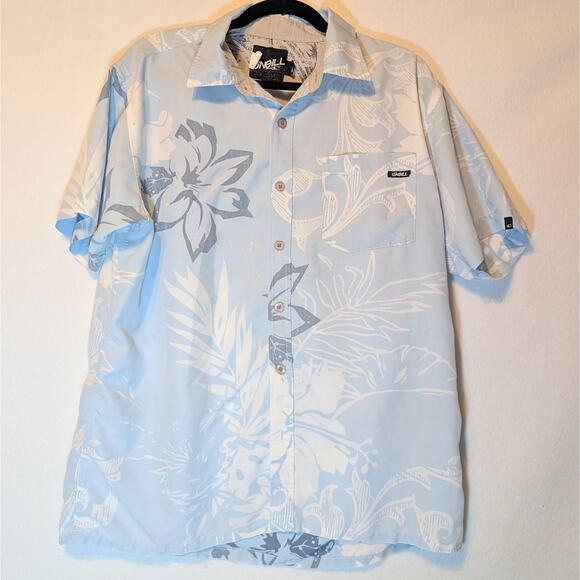 O'Neill Men's Medium Light Blue Hawaiian Shirt Short Sleeve - Picture 1 of 4